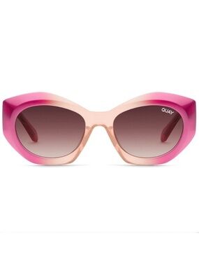 QUAY Real Me Sunglasses Pink Ombre Frame Brown Lens Geometric Shape NWT